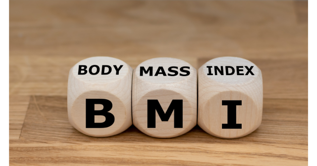 Body Mass Index shown on dice as BMI