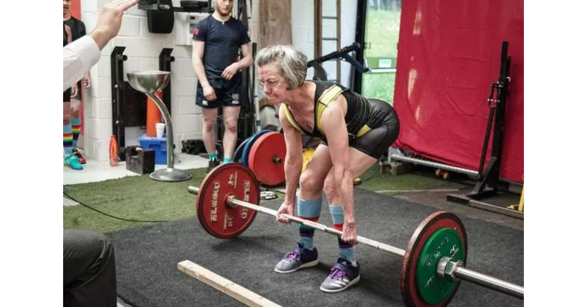 Older woman lifting a barbell