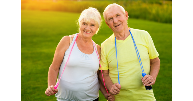 older couple with skipping ropes 