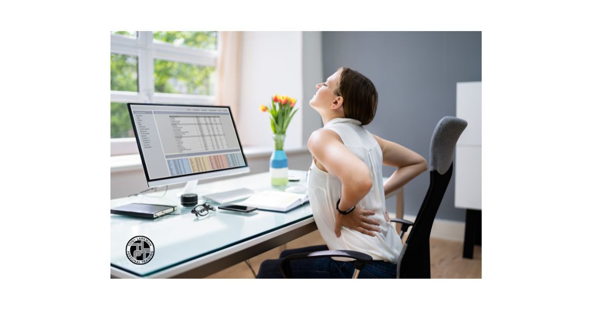 woman with bad back working from home at a desk