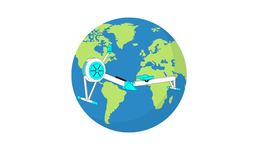 globe with rowing machine over the front