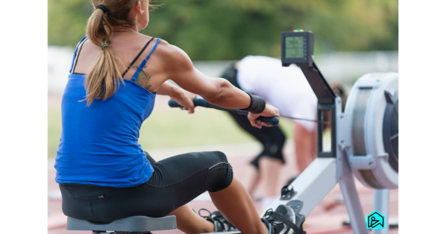 woman training on rowing machine