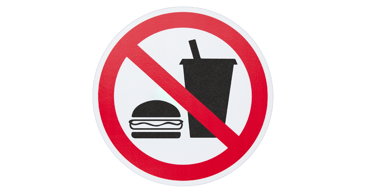 milkshake and burger shape with no entry sign