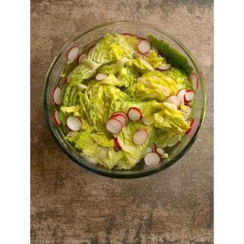 chinese cabbage and veg in a bowl of brine