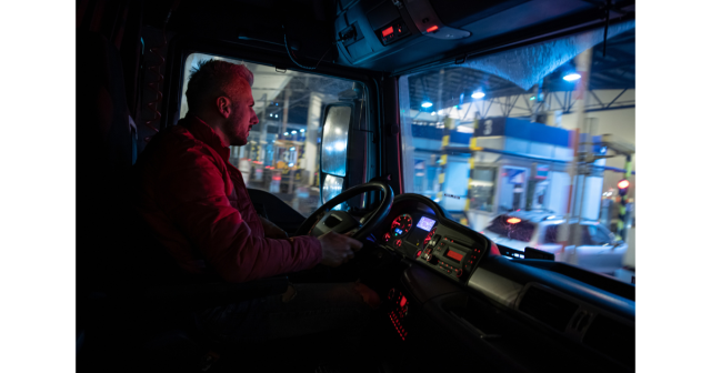 lorry driver working at night